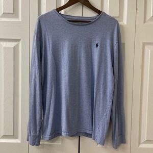 Polo Ralph Lauren T-Shirt Mens L Blue Long Sleeve Crew Neck Pony Logo Heathered